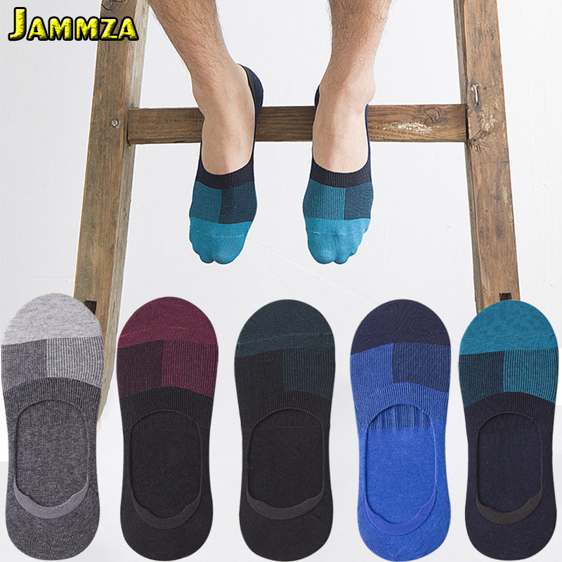 

5Pairs/Lot 2020 New Business Men Invisible Socks for Summer Non-slip Anti-friction Breathable Patchwork Cotton Casual Socks, Five pairs gray