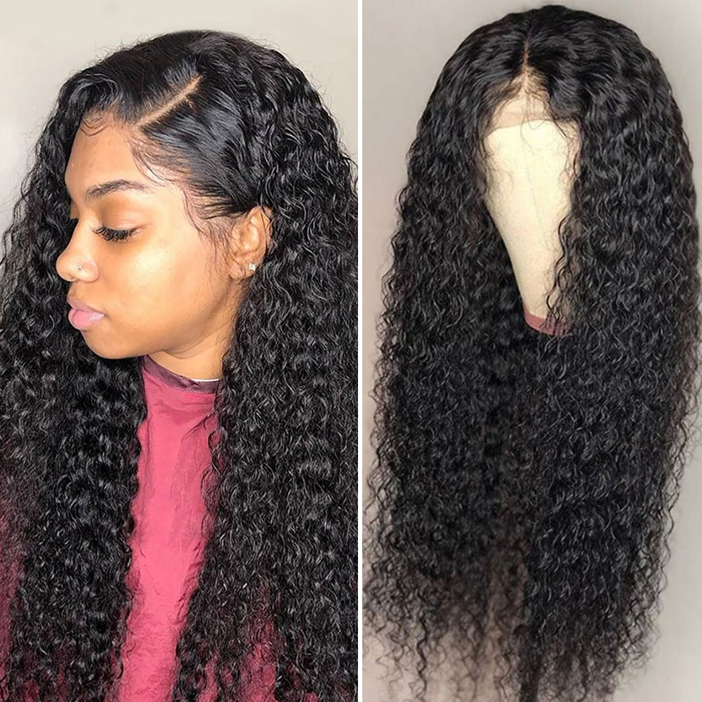 

Curly Human Hair Wigs 360 Lace Frontal Wigs For Women HD Transparent Lace Wigs Kinky Curly Glueless Full Lace Wig Pre Plucked, Natural color
