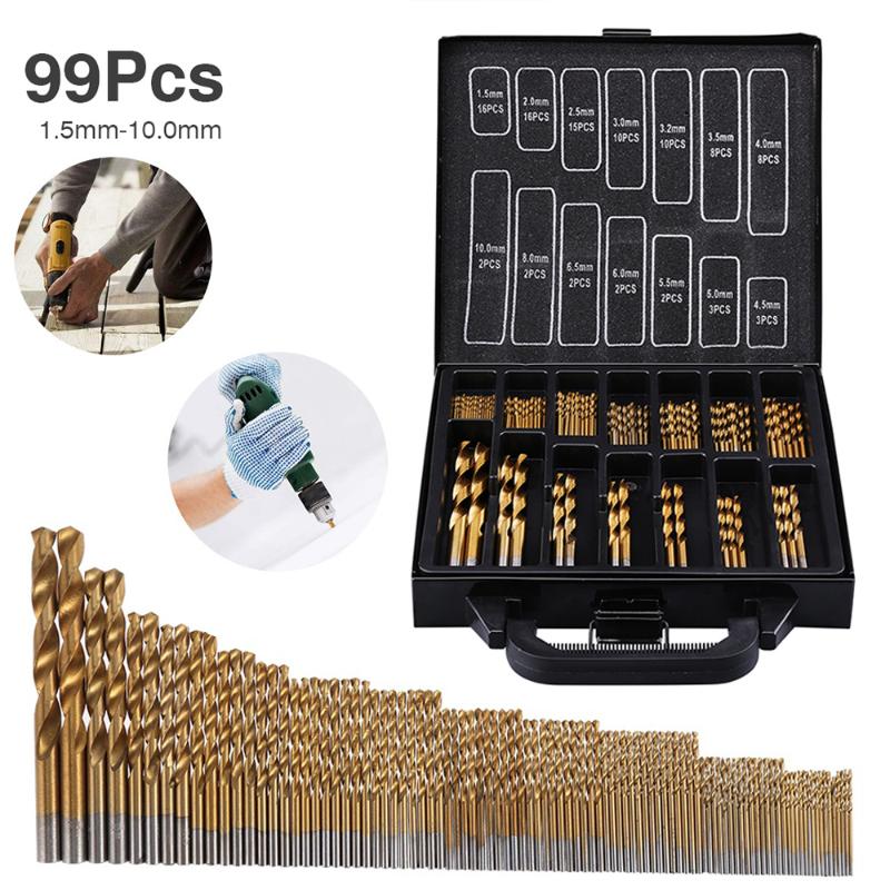 

99Pcs HSS Titanium Coated Drill Bits 1.5mm-10mm High Speed Steel Drill Bit Set For Drilling Woodworking