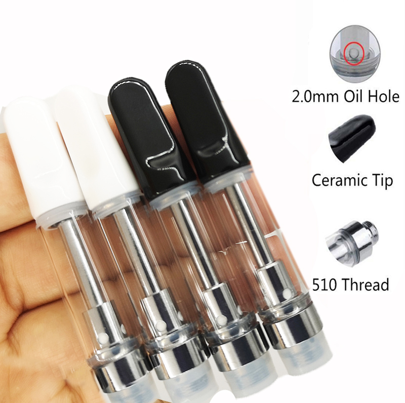 

Vape Cartridges 0.5ml 1ml 0.8ml 510 Thread Ceramic Coil Oil Cartridge Ceramic Tips Glass Tank 2.0mm Oil Holes Atomizers Vaporizer E Cigarettes TH205 PVC Tubes Packaging