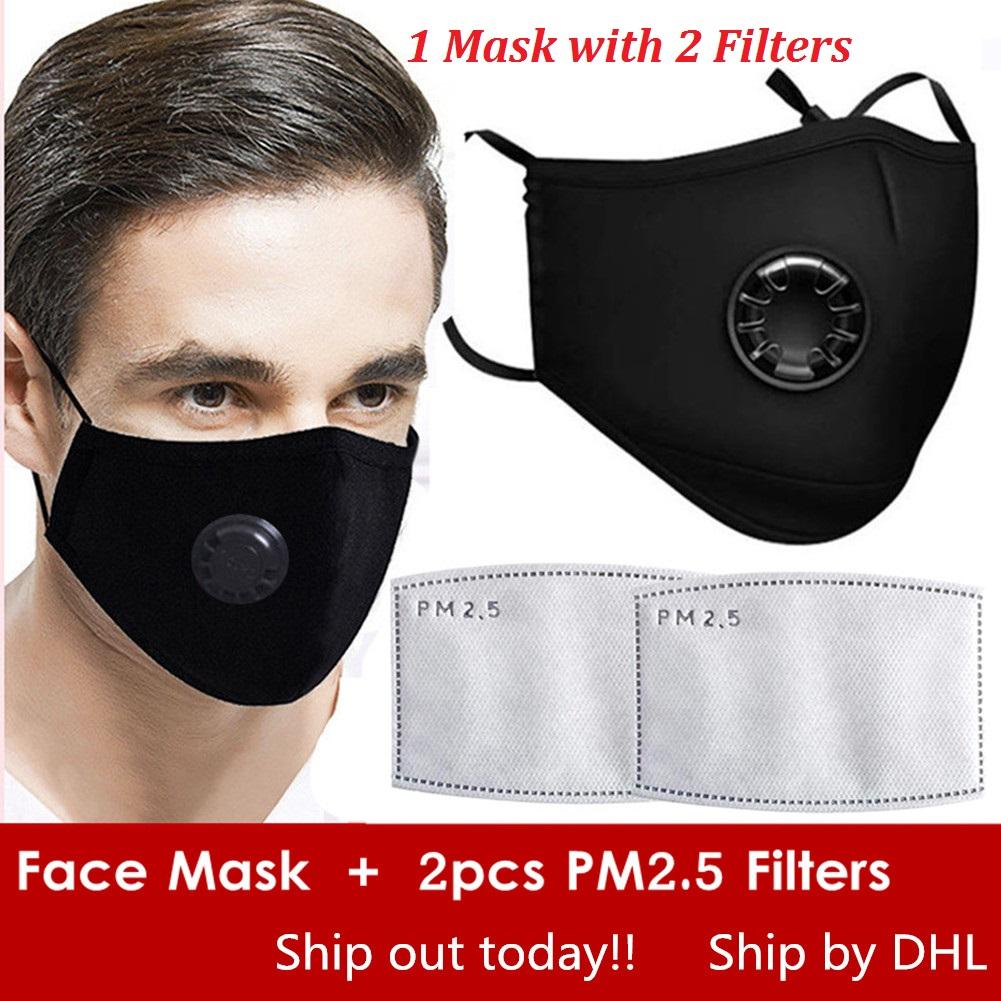 

Free DHL Reused Face Masks Anti-Dust, Smoke, Outdoor, Indoor Adjustable & Reusable Protection with 1 PM2.5 Filters Mouth Mask for Women Man, Black