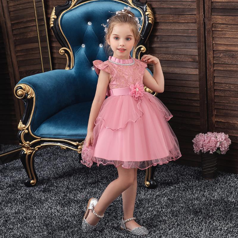 

Summer Baby Girls Flower Kids Dress Newborn Lace Princess Dresses For Birthday Halloween Costume Infant Party Event Prom 2-10Y, Red