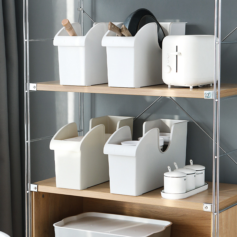 

Kitchen Pot Storage Rack Storage Box Pulley Pot Cover Plastic Shelf Kitchenware White Box Spice Plate Rack Shelf