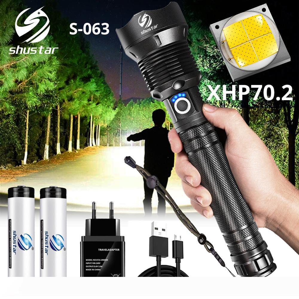 

Powerful LED Flashlight With XHP 70.2 Lamp bead Zoomable 3 lighting modes LED Torch Support for Mircro charging hunting lamp