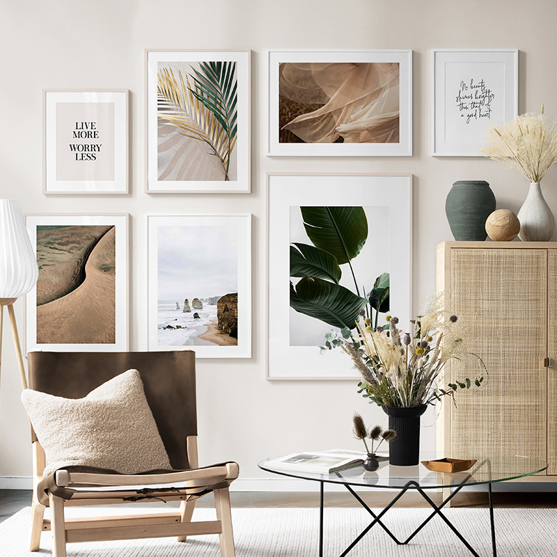 

Modern Beige Landscape Palm Tree Leaves Canvas Painting Boho Poster Print Wall ArtPictures for Living Room House Interior Decor