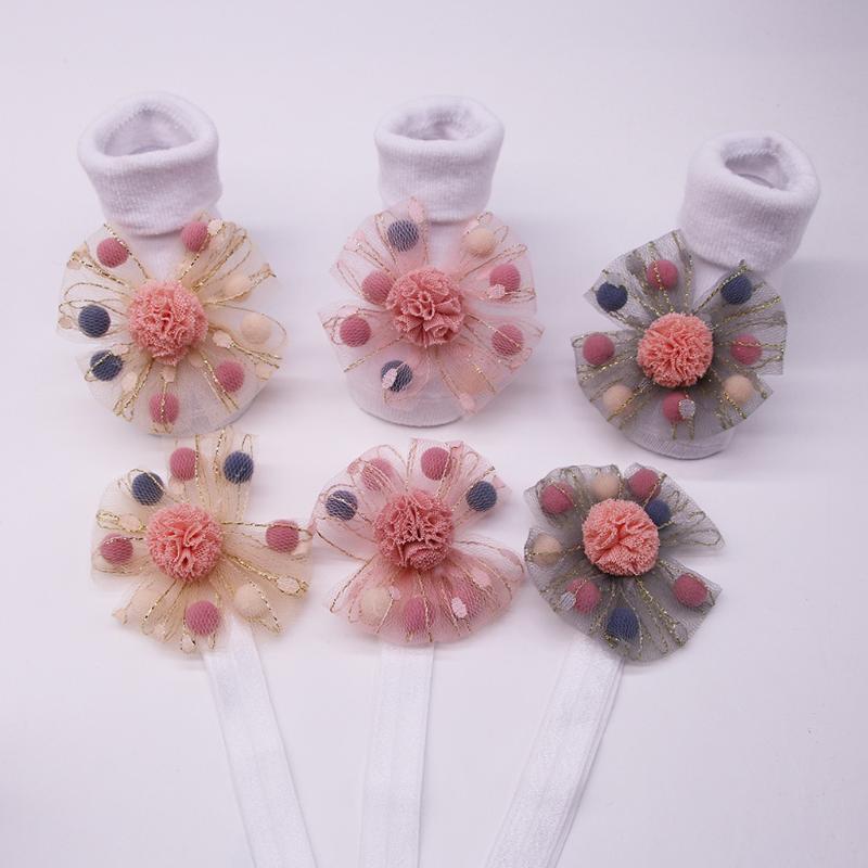 

JAYCOSIN Baby Infant Socks +1PC Hair Belt Toddler Girls Anti-slip Socks Applique, Beige