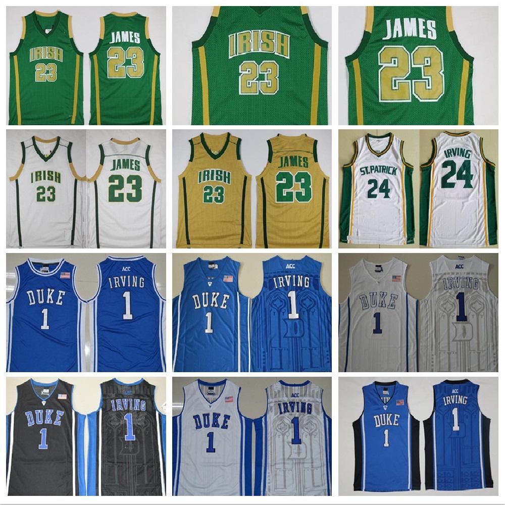 

St Vincent Mary High School Irish 23 LeBron Jerseys White Green St. Patrick Kyrie Irving Basketball Jersey Duke Blue Devils, As shown in illustration