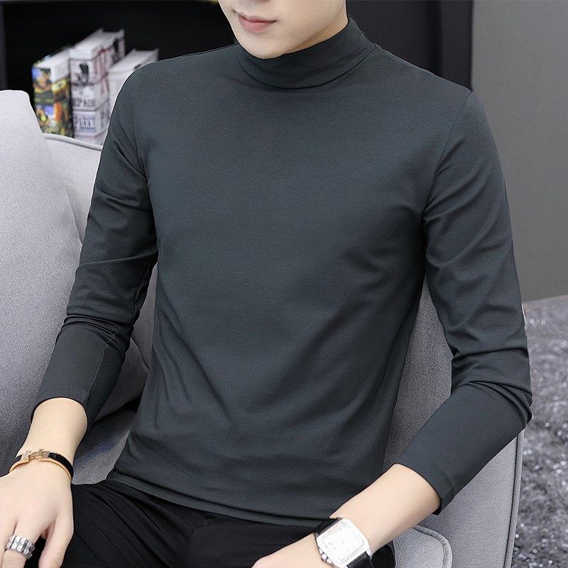 

2020 Autumn Winter Classic Men's Sweater Males Turtleneck Casual Sweater Homme Slim Fit Modal Cotton Pullovers Solid Color L57, White