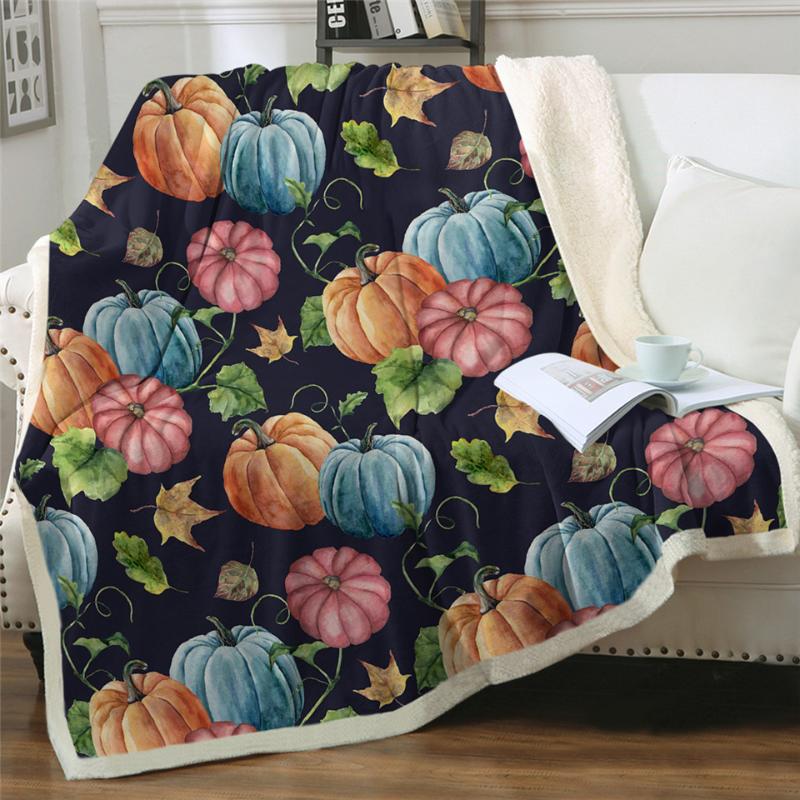 

2020 New Watercolor Leaves Throw Blanket Halloween Pumpkin Bedding Botanical Linen Blanket Colorful Fashion Custom