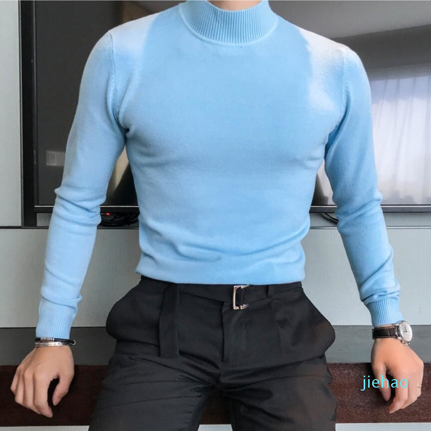

Fashion- 2020High-grade cashmere Winter Thick Warm Sweater Men Turtleneck Mens Sweaters Slim Fit Pullover Men Knitwear Double collar, Bright blue