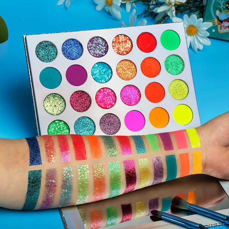 

Waterproof Glow Pigment Eyeshadow Palette Makeup Big Sequins Matts Shimmers Tray Neutrals Brights Long Lasting Cosmetics TSLM1, 24 colors