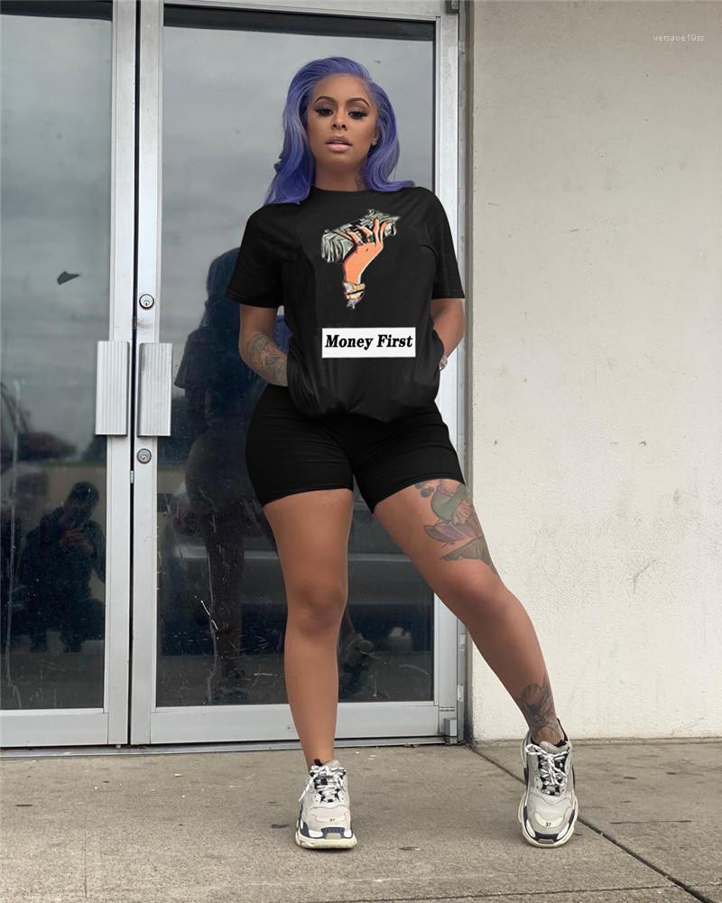 

Waist Tracksuits Women Summer Letters 2pcs Running Suits Pullover O-Neck Tops Shorts Clothing Sets Designer High, Black