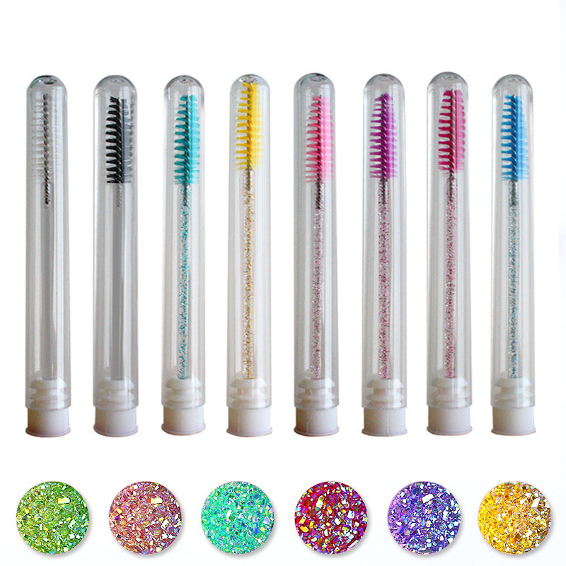 

Disposable Eyelash Brush Separate Tube Design Reusable Diamond Charming Colorful Bottom Mascara Eyebrow Brush Stick Tube