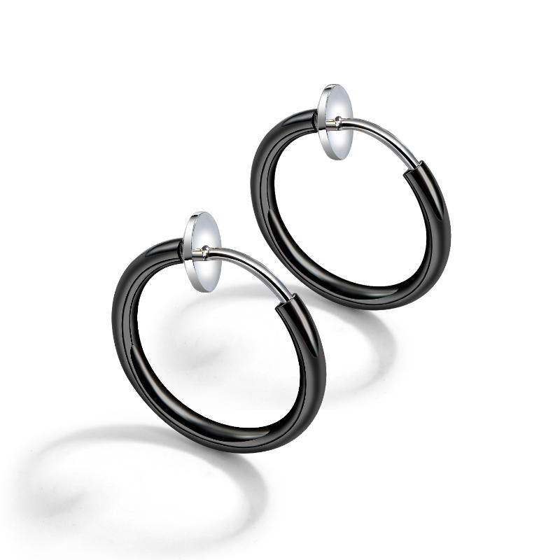 

New Couples Simple Classic Hoops earrings for women Men Silver Black Color fashion jewelry Stainless Steel lovers earring