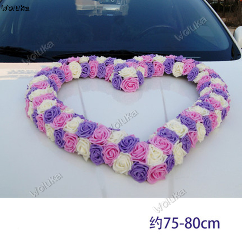 

PE rose heart-shaped wreath wedding car decoration large medium and small multi-color wedding team front end simulation CD50 Q03
