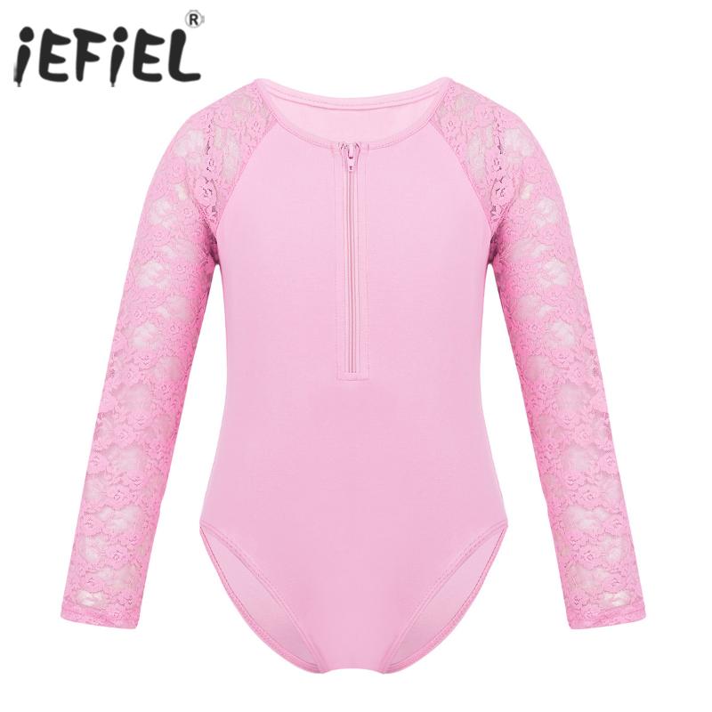 

iEFiEL Girls Tutu Lace Dance Lyrical Costumes Zip Closure Ballerina Dancing Bodysuit Gymnastics Leotard for Kids Dancewear, Black