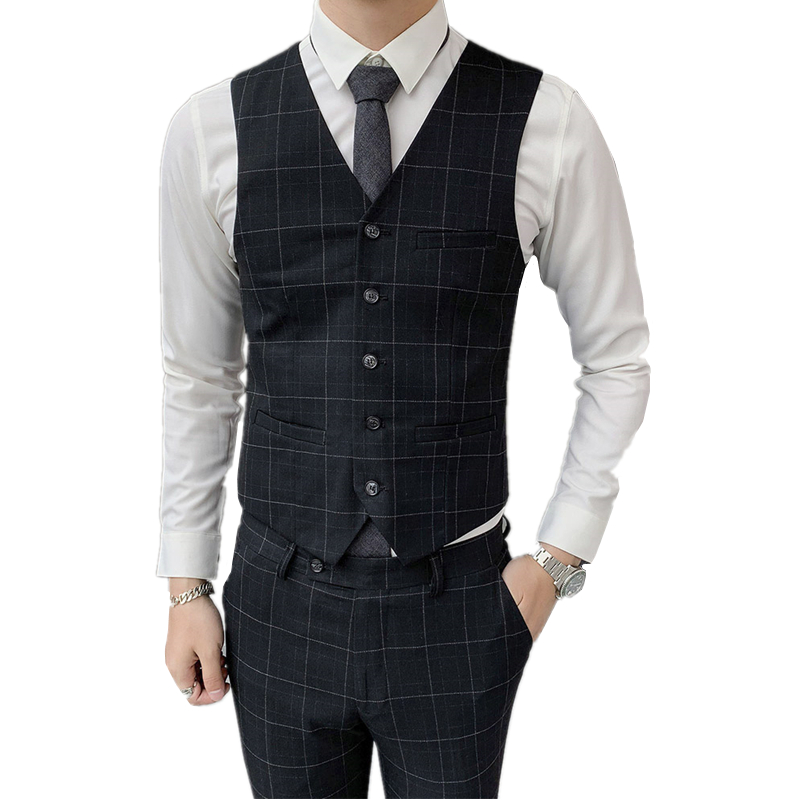 

2020 new classic black men's plaid suit vest and pants, fashion business casual Waistcoat men trousers