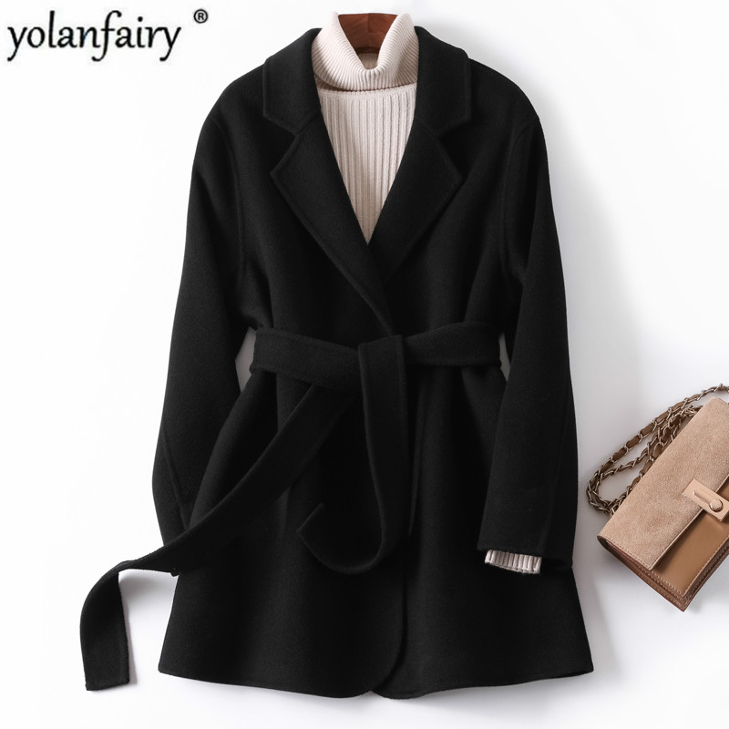 

Spring Autumn 100% Woo Coat Female Jacket Long Black Coat Korean Overcoat Elegant Woman Coats 2020 Manteau Femme MQS1020 KJ4046, Beige