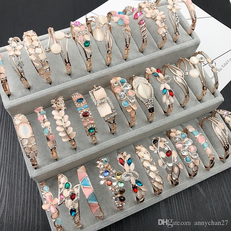 Charm Bangle Bracelet Rose Gold Silver Mix Different Styles Wholesale Eye Gem Rhinestone Jewelry Korean Fashion Quality Bracelet-image-554348292