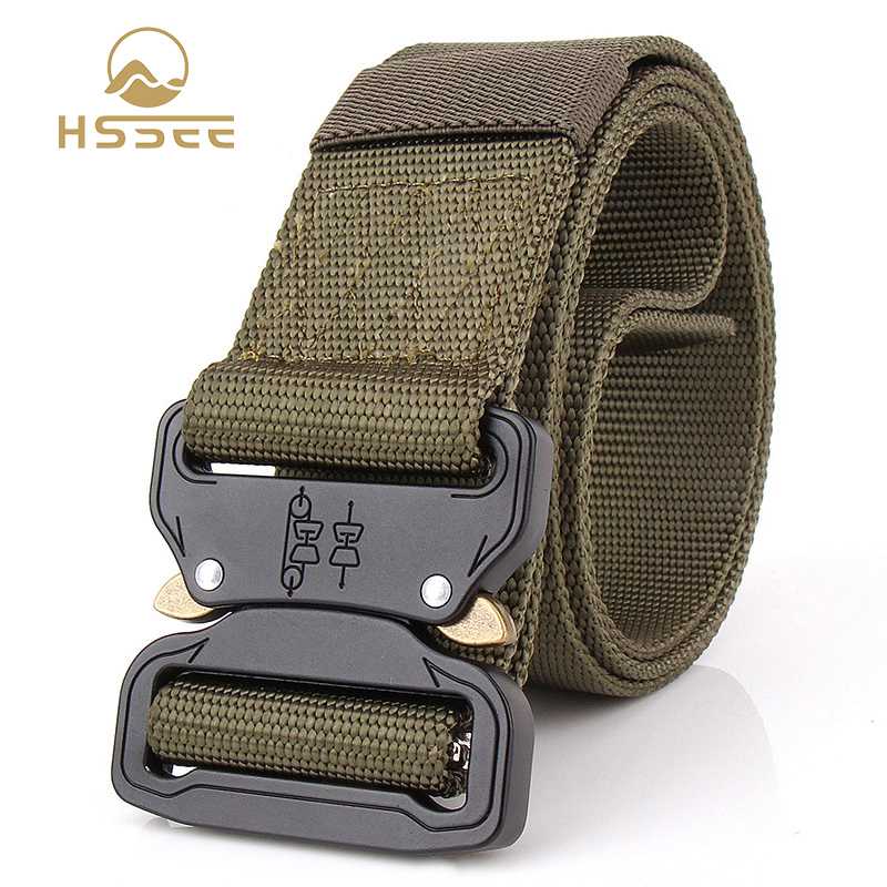 

HSSEE classic 4.5cm nylon belt hard metal buckle soft real nylon army combat equipment gun belt outdoor sports, Black