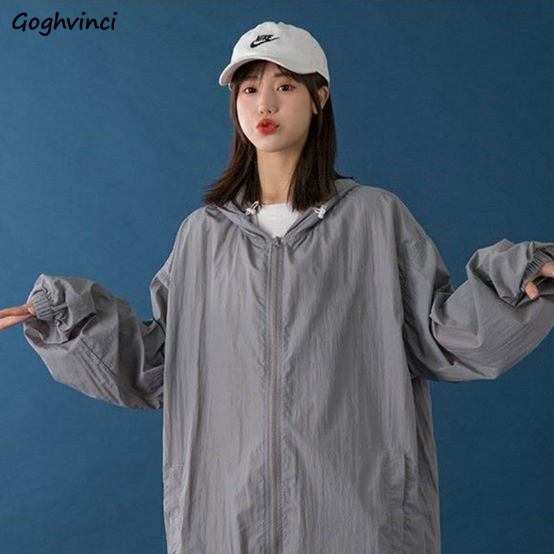 

Jackets Women Boyfriend Hooded New Fashionable Large Size Couples Summer Long Sleeve Sun-proof Thin Outwear Students Trendy Soft, Gray