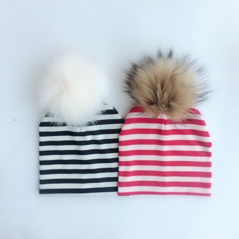 

spring winter children's hat cap Kids the baby boys girls cotton newborn photography props faux fur hat cap beanie pom poms, White