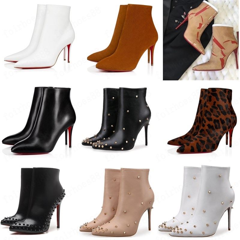 

2020 hot [Original Box] New Sexy Womens High Heels 100mm Boot Red Bottom Ankle Winter Real Leather Pumps Paris Boots Size 35-41, Black