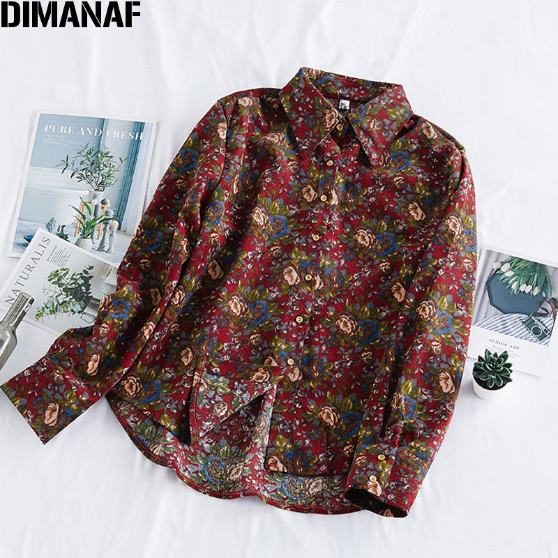 

DIMANAF Spring Summer Plus Size Women Blouse Shirt Vinatge Elegant Lady Tops Tunic Casual Loose Print Floral Long Sleeve Clothes, Burgundy