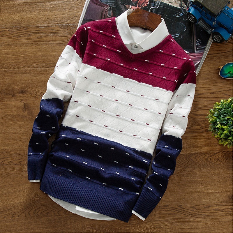 

New Autumn Brand Clothing Men 'S Pullover Sweaters Knitting Fashion Designer Casual Striped Man Knitwear MX200711, Blue