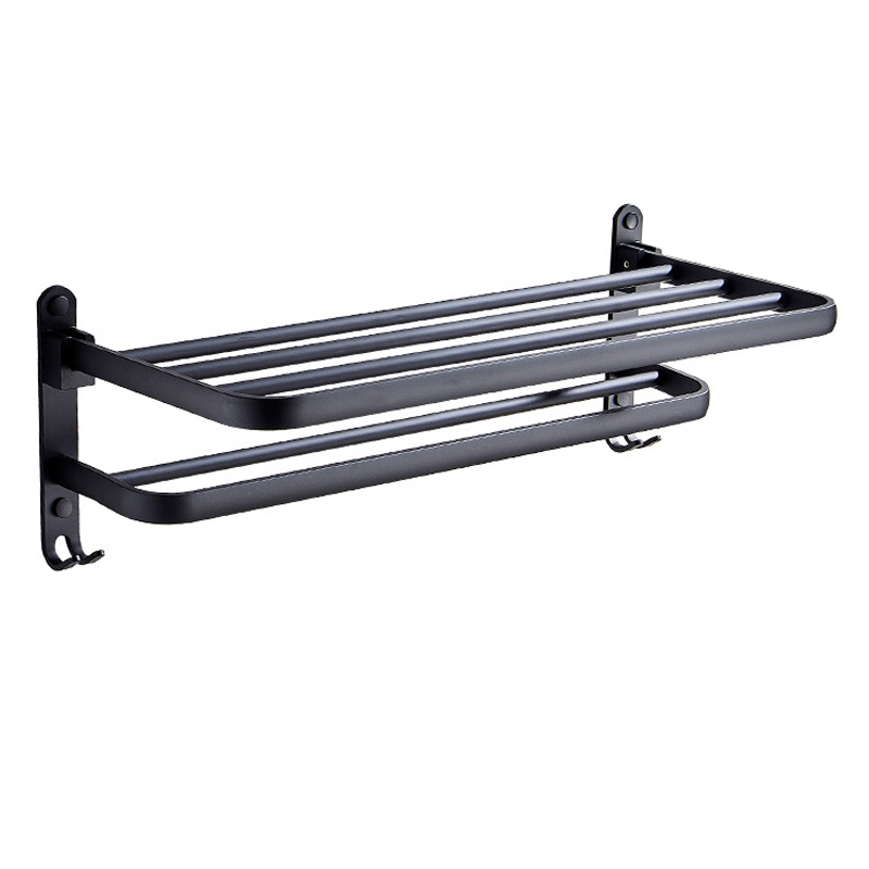 

Space Aluminum Bathroom Black Towel Rack Fashion Wall-Mounted Folding Storage Towel Rack Bathroom Shelf