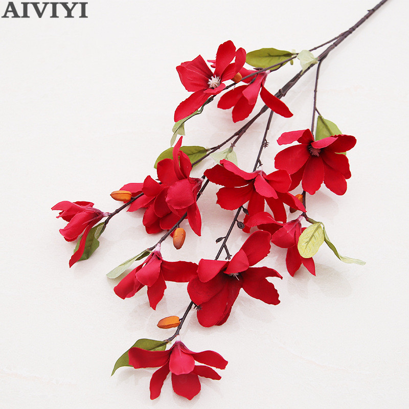 

Artificial flowers 11 head magnolia family living room decoration wedding bride holding flower wedding background decoration, Blue
