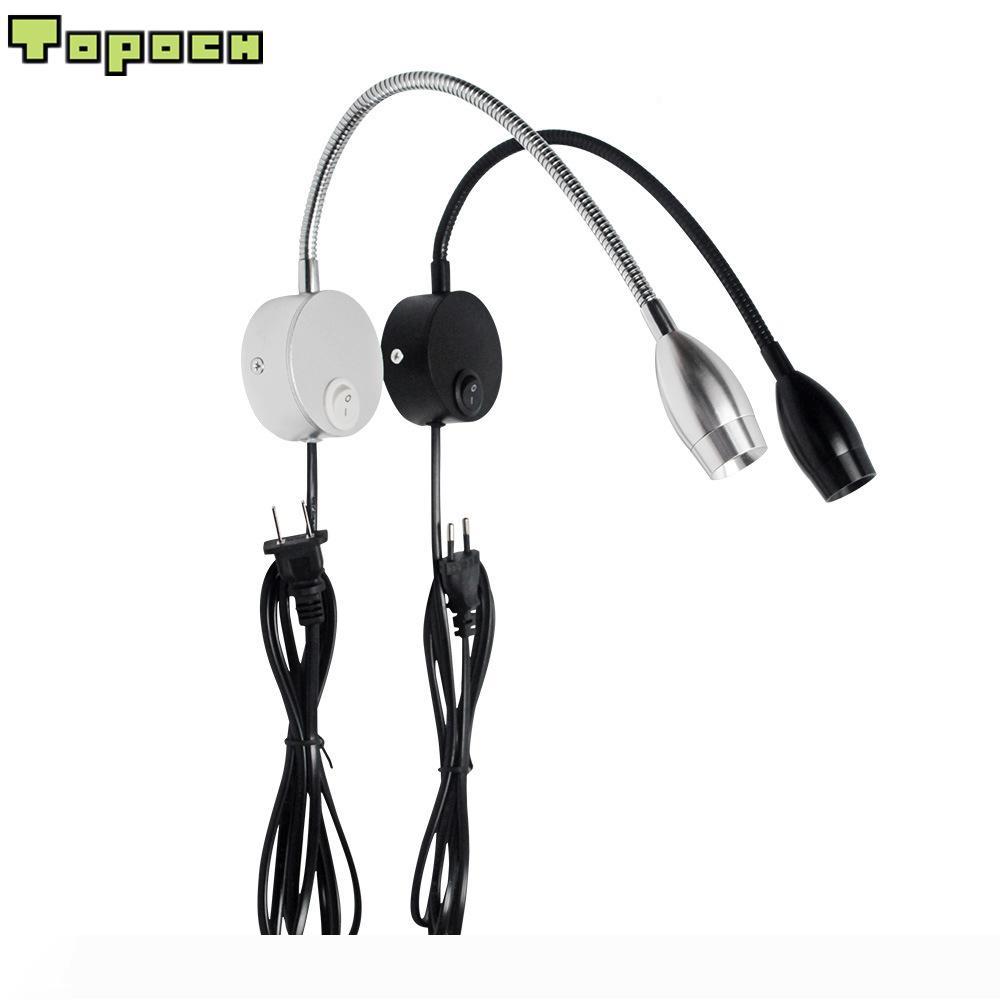 

Topoch Bedroom Wall Light with Plug in Cord 6 Feet Switch on off Matte White Black LED 3W AC100-240V Focussing Lens for Reading