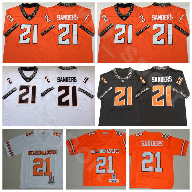 

Oklahoma State 21 Barry Sanders College Football Jersey Men Breathable Team Color Orange Black White University Embroidery And Stitched
