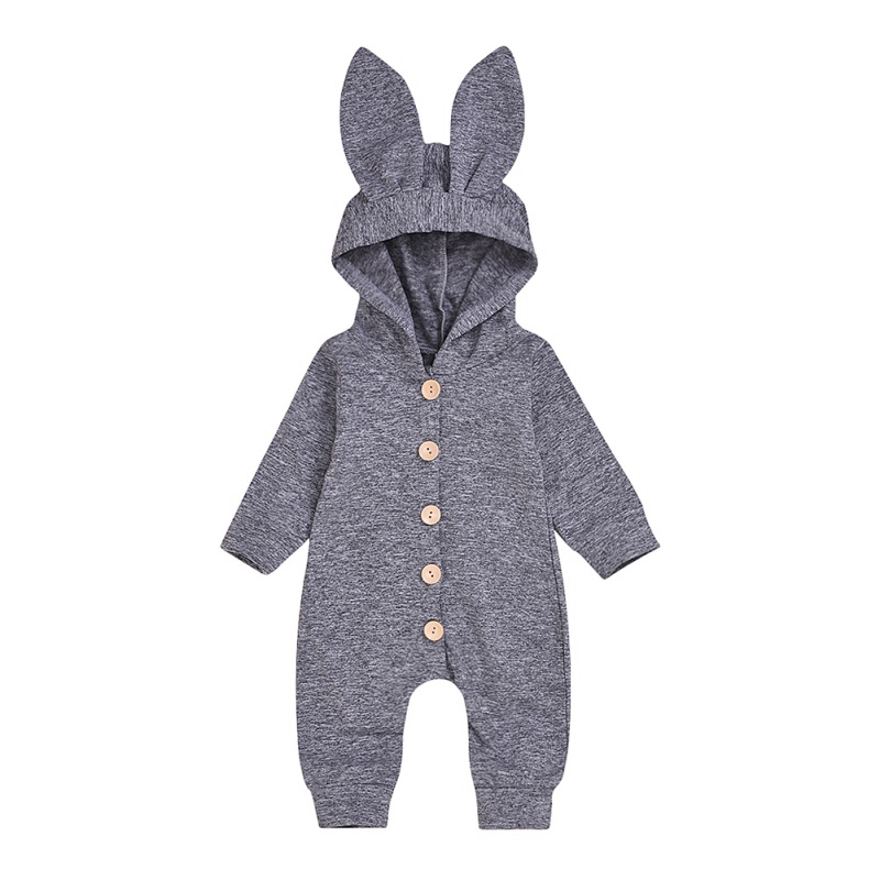 

Baby Clothes Girls Boys Romper Long Sleeve Solid Print Ear Hoodie Rompers Kids Jumpsuit Baby Girl Clothes
