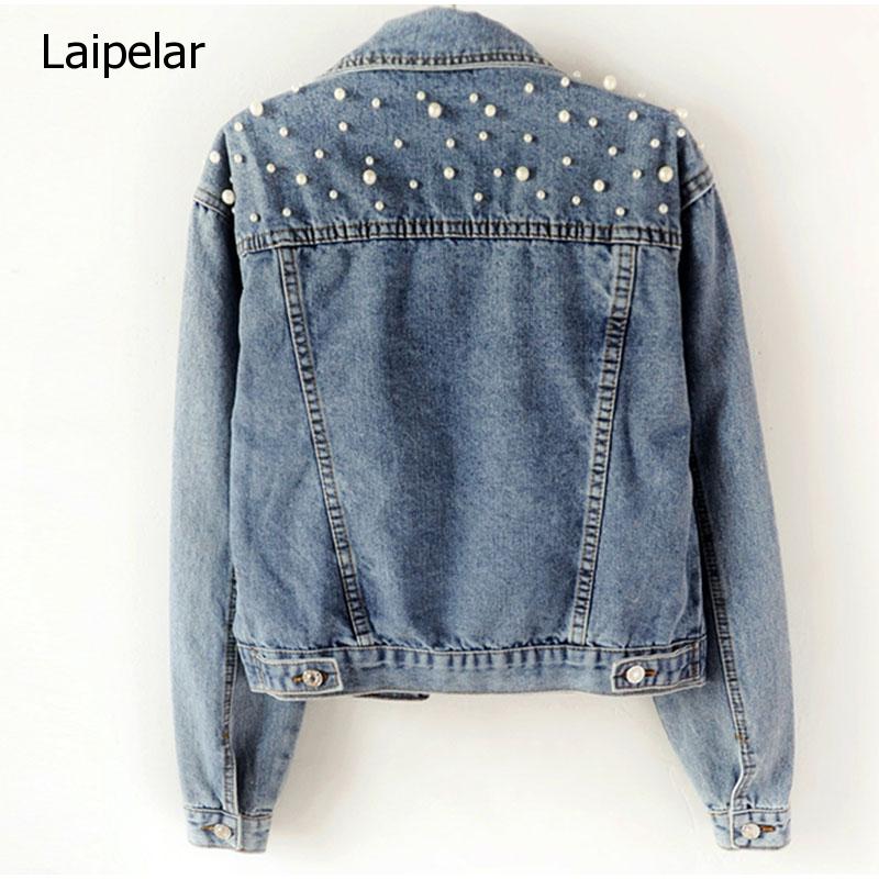 

Plus Size Pearl Beading Short Denim Jackets 3Xl 5Xl Women White Wash Long Sleeve Vintage Casual Jean Jacket Bomber Denim Coat, Black