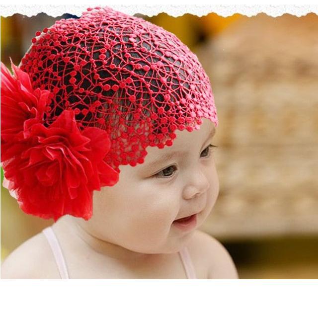 

HOOYI elastic baby headwear flower Headband for Girls NET hair bands red pink