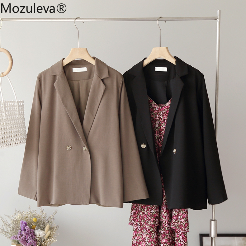 

Mozuleva New Arrival Autumn Winter Solid Color Long-Sleeved Lapel Suit Jacket with Lining Coat Jackets, Black