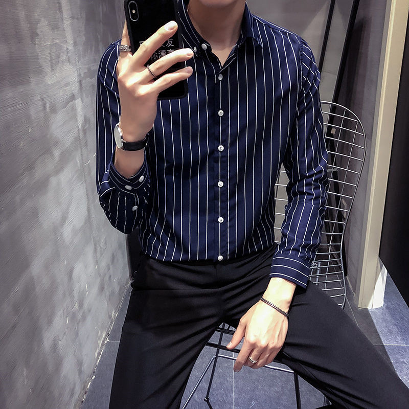 

Long Sleeve Shirt Men Shirts / Striped shirt plus size 5XL Mens Dress Shirts Camisa Social, Black