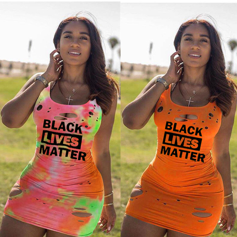 

Women Skirt Summer Letter Prin Dress Designer Hole T Shirts Sleeveless Vest Dresses Club Sexy Casual Printed Ladies Clothing 861, Orange