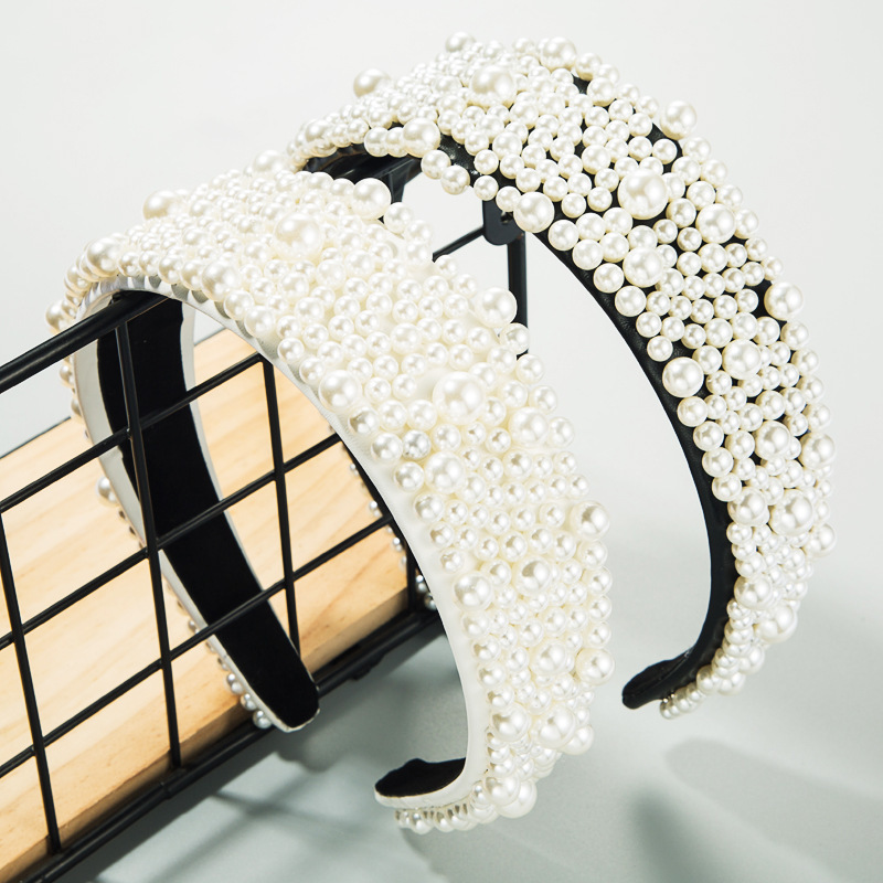 

Sky star inlaid pearl hair band female wide side party headband hair accessories female