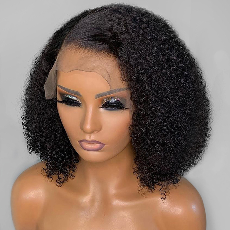 

Dilys 13x4 Short Bob Wig Kinky Curly Human Hair Lace Front Wigs Remy Pre-plucked Human Hair Wig Natural Color For Black Women