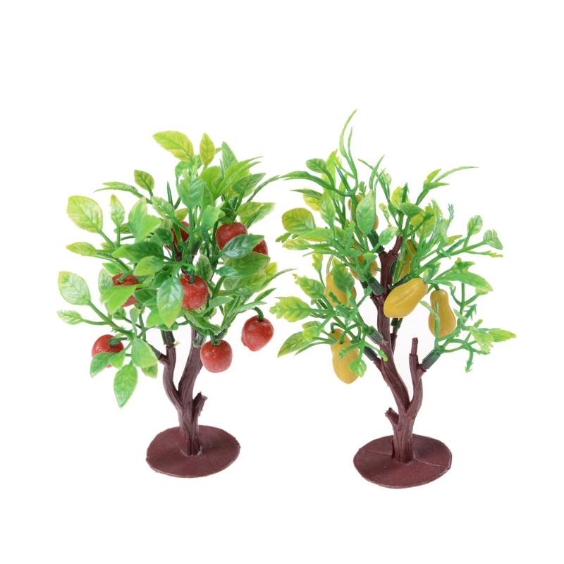 

2pcs Leaf Plants Plastic Simulation Fruit Tree Branches Leaves Decoration Removable Sand Table Model, As shown