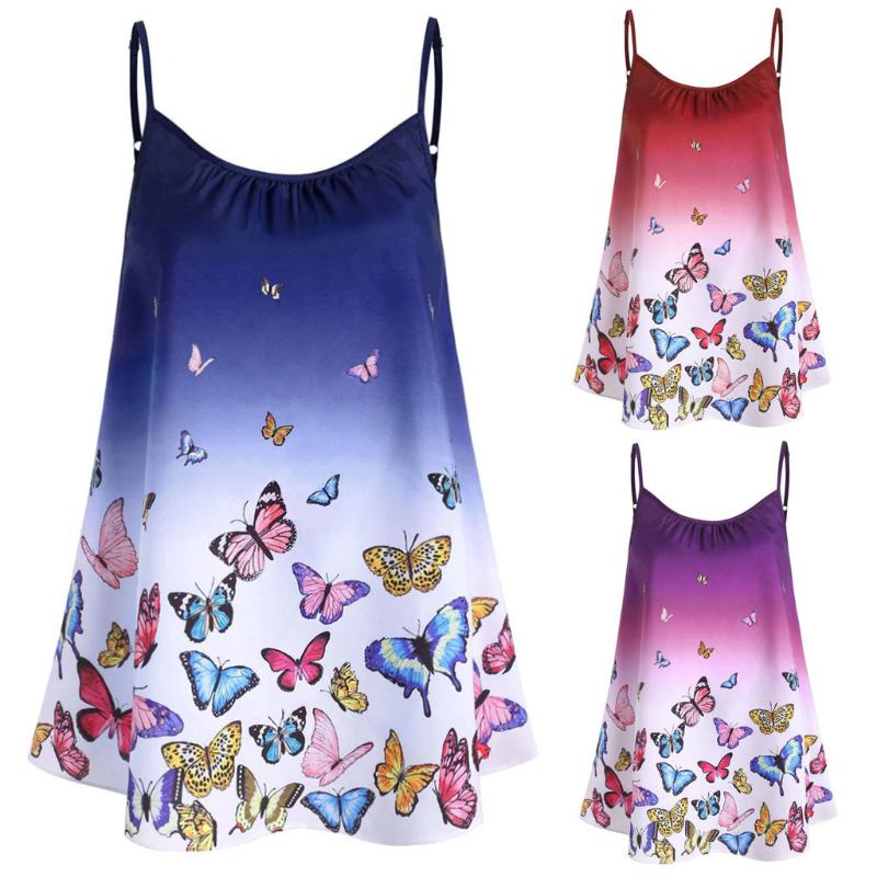 

Tie-dye Sleeveless Crop Tops Women' Butterfly Embroidery Camisole Summer Hot Sale Basic Tees Harajuku Casual Ladies Yoga Tops, Red