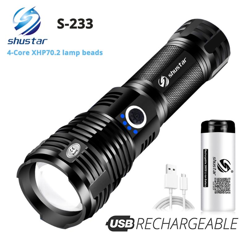 

Quad-core LED With XHP70.2 Lamp Bead Tactical LED Torch Waterproof 5 Lighting modes Zoomable Camping Hunt light