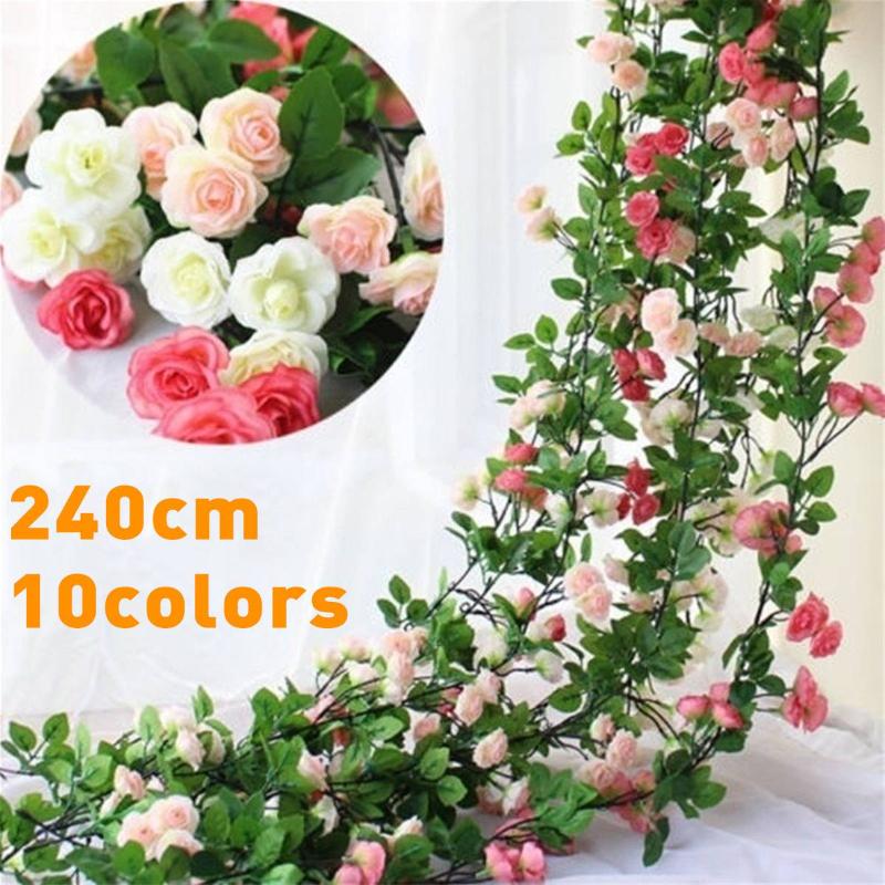 

8FT Silk Roses Ivy Vine with Green Leaves For Home Wedding Decoration Fake leaf diy Hanging Garland Artificial Flowers 240cm, Yellow
