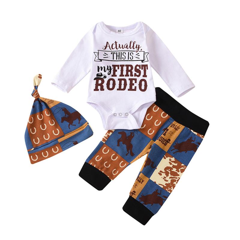 

Toddler Kids Baby Boy 3Pcs Clothes Set Newborn Infant Boys Cotton Tops Romper Pants Hat Outfits Clothing 0-18M, White