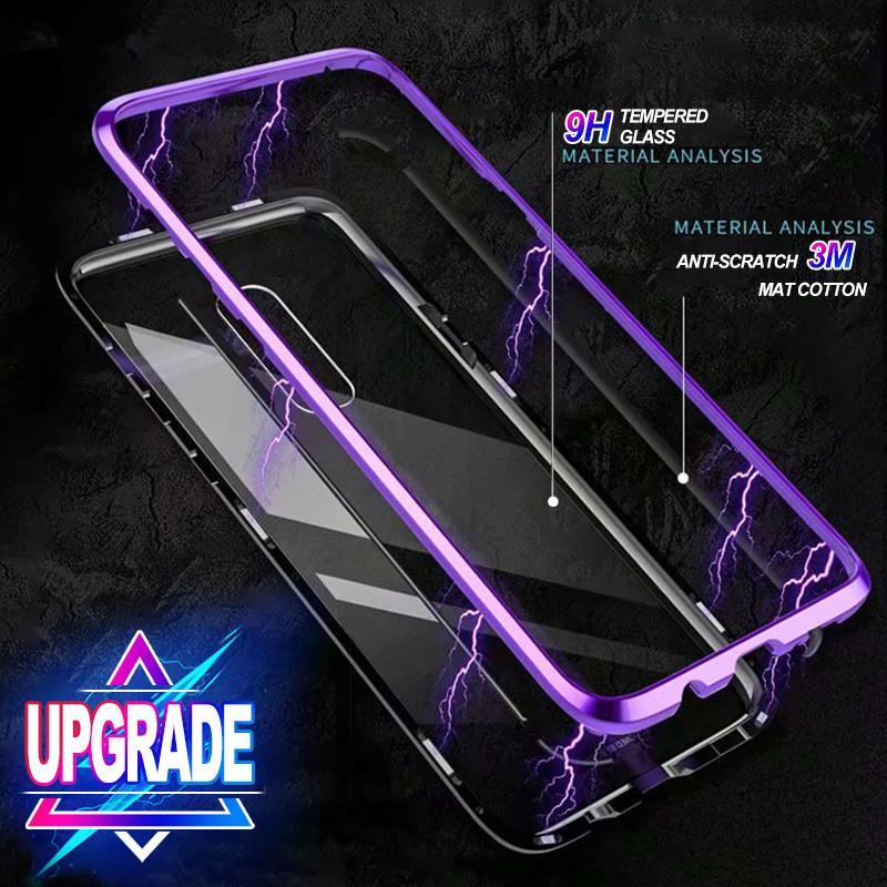 

Magnetic Adsorption Phone Case For Samsung S8 S9 S10 Plus Note 10 Case Luxury Metal Tempered Glass Bumper Cover For Iphone 11 Pro Max XS, Violet black