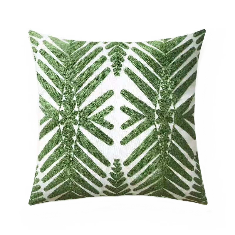 

Modern Grass Green Geomtric Leaves Canvas Home Decorative Throw Pillow Case Embroidery Cotton Cushion Cover 45 x 45cm 1pc/lot