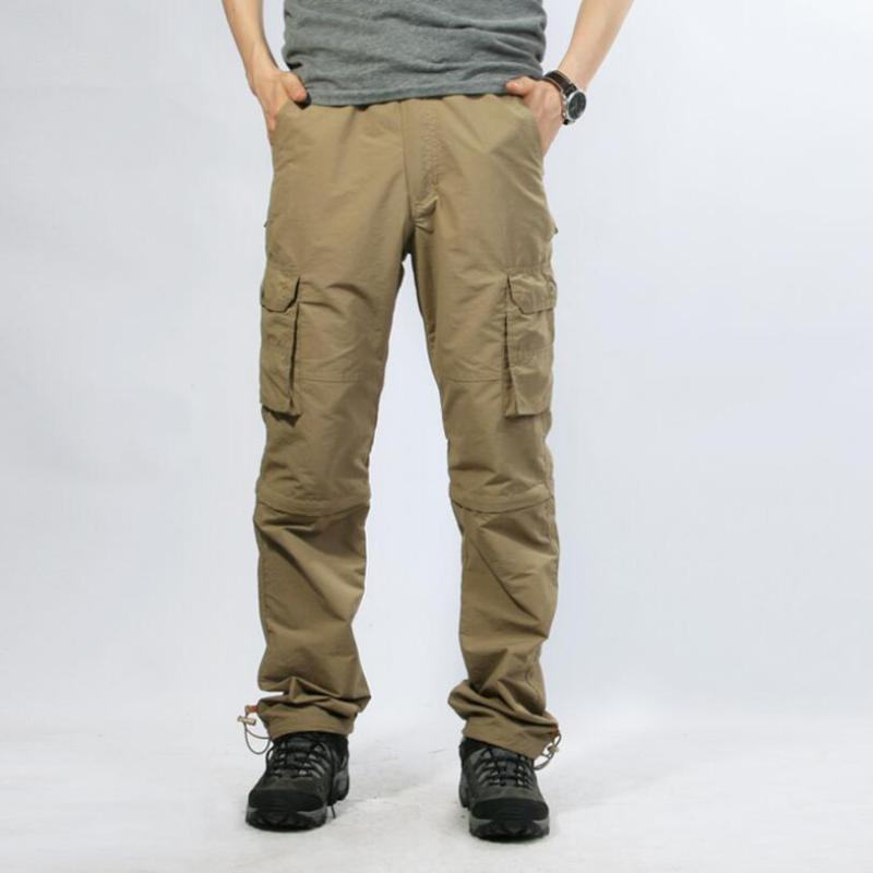 

2020 Spring High-End Multi-Pockets Cargo Pants Men's Overall Fashion Trousers Camo Men's Loose Removable Trousers w194, Khaki