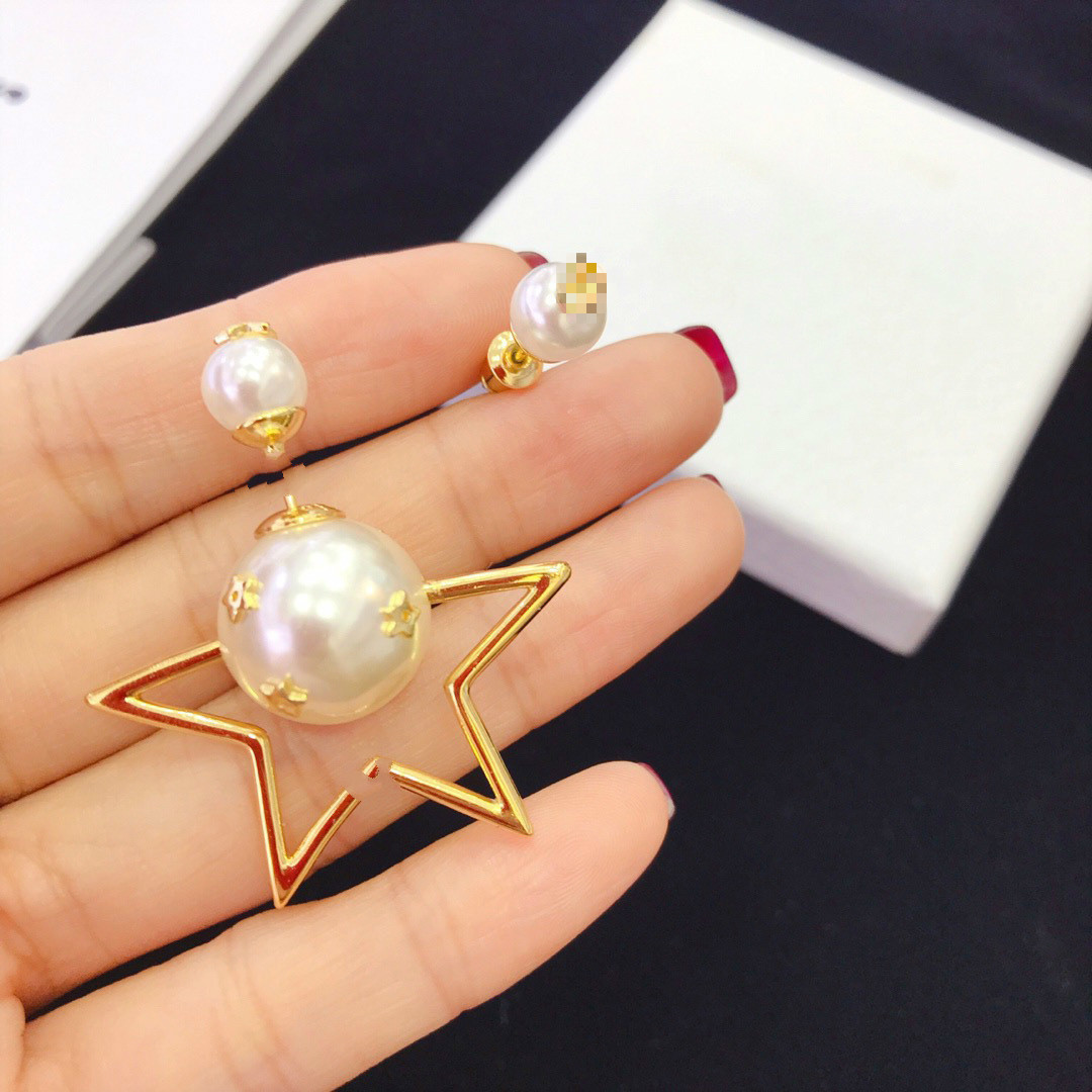 

D home five-star hollowed-out earrings female size pearl earrings female asymmetric earrings size pearl